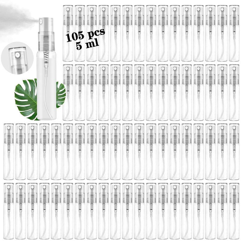 Mini Spray Bottle Set - 105PCS 5ML Clear Glass Refillable Fine Mist Atomizers | Travel & Essential Oils