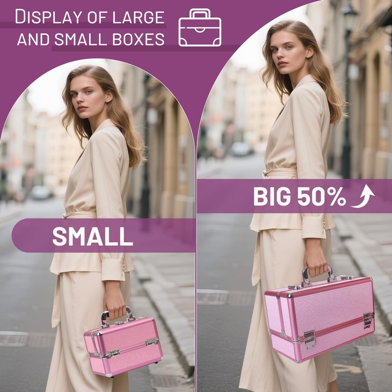 HAISKY Large Makeup Train Case Cosmetic Organizer Case Makeup Box Portable Make Up Artist Travel Case with 6 Trays Dividers Lockable Hard Train Case Nail Tech Supply Storage - Crystal Pink