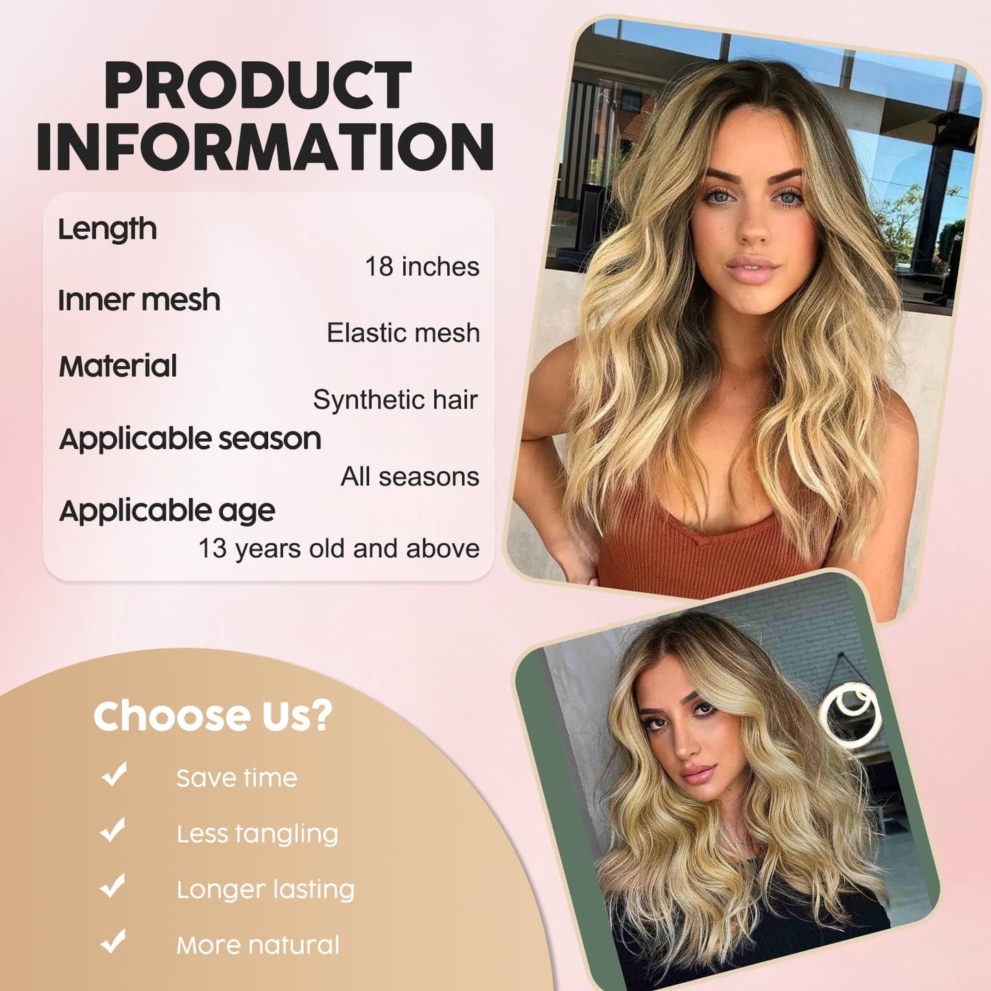MISSQUEEN Medium Length Ombre Blonde Wavy Wig Short Curly Blond Wig for Women Synthetic Middle Part Heat Resistant Fiber Blonde Hair Wigs for Everyday Hairstyle Party Use