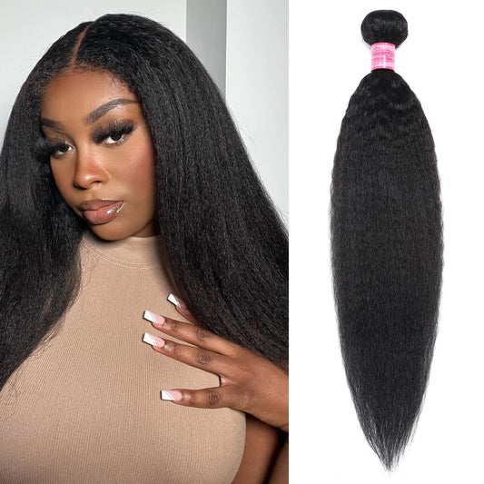 12A Human Hair Bundles 22 Inch Kinky Straight One Bundle 100% Unprocessed Brazilian Virgin Yaki Hair Single Bundle Double Weft Weave Kinky Straight Bundles Human Hair Extensions Natural Black Color