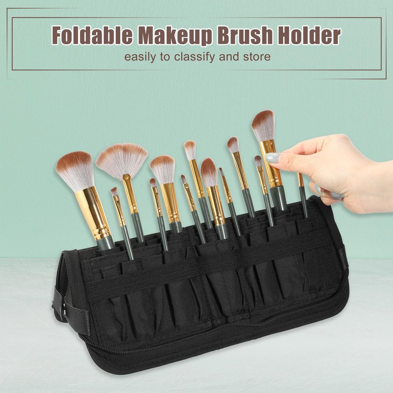 VOCOSTE Foldable Makeup Brush Holder, 23 Pockets Makeup Brush Organizer, Stand-up Makeup Brush Travel Bag Cosmetic Case, Portable Travel Makeup Brushes Case Handbag