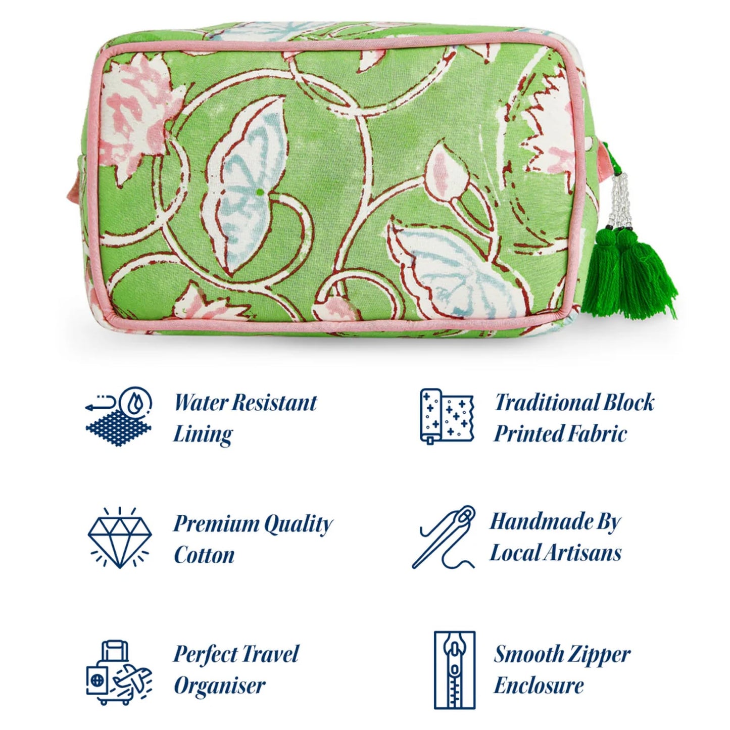 Huar Travel Makeup Bag- Large Capacity Cosmetic Bags for Women - Water Resistance Lining Portable Pouch & Open Toiletry Bag - Perfect Girls Makeup Organizer for Travel Essentials (Lime & Pink Floral)