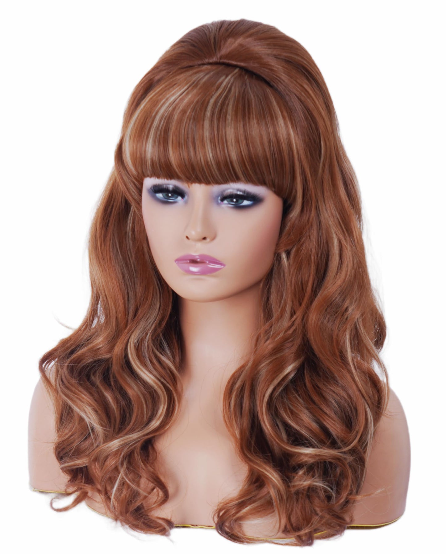 Rugelyss Vintage Long Wavy Ginger Mixed Blonde Wig with Bang Retro Big Bouffant Beehive Wigs fits 60s 70s 80s Costume or Halloween Party