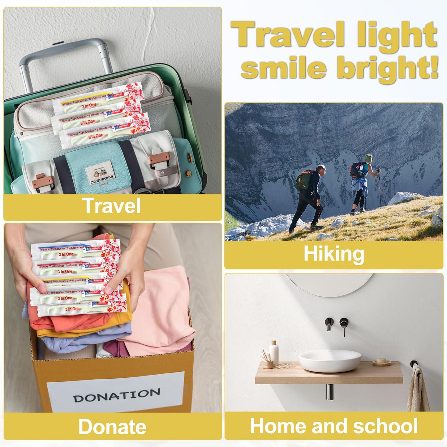 fafortune Disposable Toothbrushes with Toothpaste and Comb for Homeless Individually Wrapped-Suitable for Hotel,Air Bnb,Shelter/Homeless/Nursing Home/Charity (100PCS)
