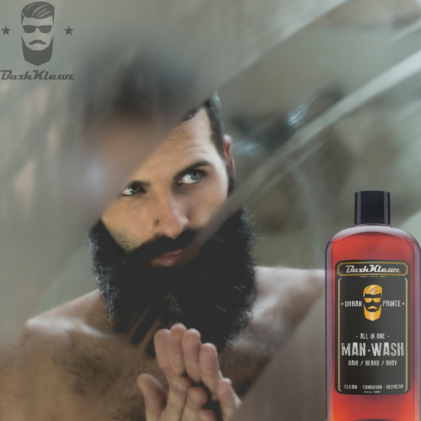 BushKlawz URBAN PRINCE MAN WASH Men’s Original All in One 3-in-1 Shampoo Conditioner Hair Beard BodyWash Man Made American Viking Crew Cannon Wash with Bulldog Duke PH Ballwash