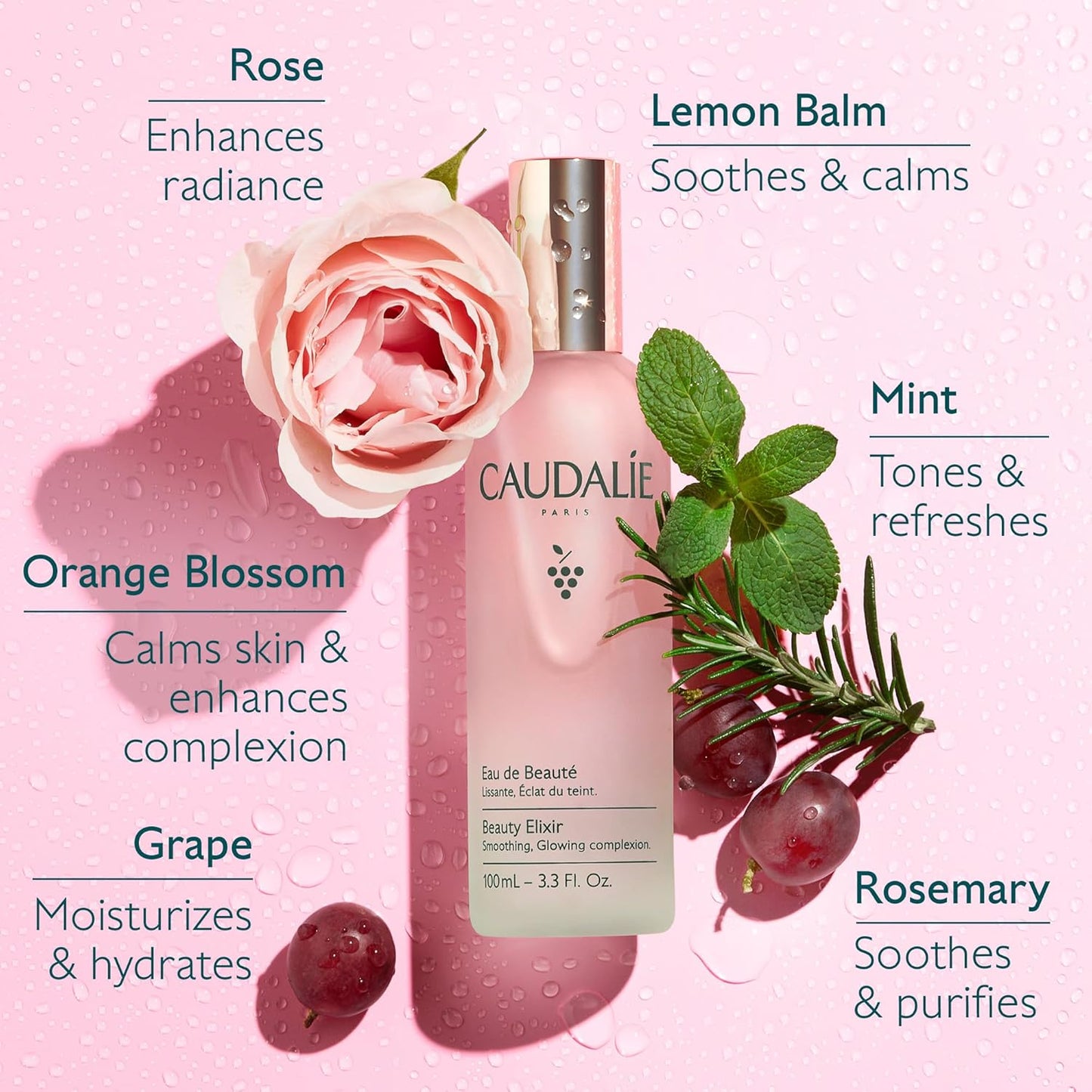 Caudalie Beauty Elixir Face Mist - Pore Tightening Toner & Makeup Setter | 100 mL Full Size & 30 mL Travel Size