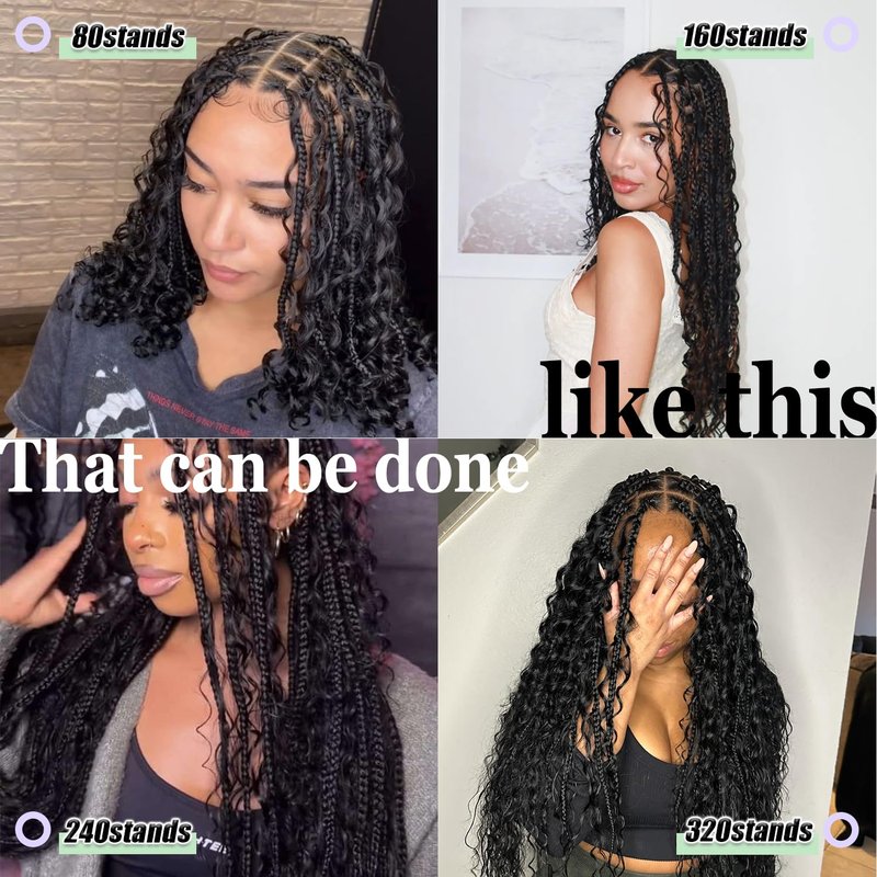 Pre-Divided Human Braiding Hair - Water Deep Wave Curly Extensions for Boho Braids | 18" 80 Strands, Color 1B