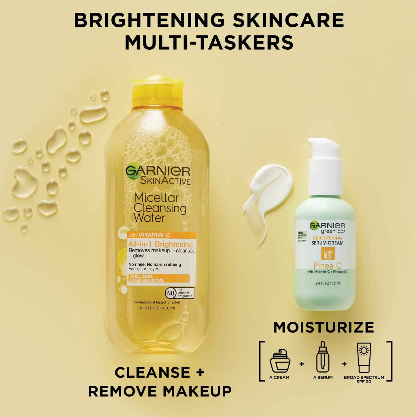 Garnier Micellar Water with Vitamin C, Facial Cleanser & Makeup Remover, Brightening & Hydrating, For All Skin Types, Vegan, Cruelty Free, 13.5 Fl Oz (400mL), 2 Count