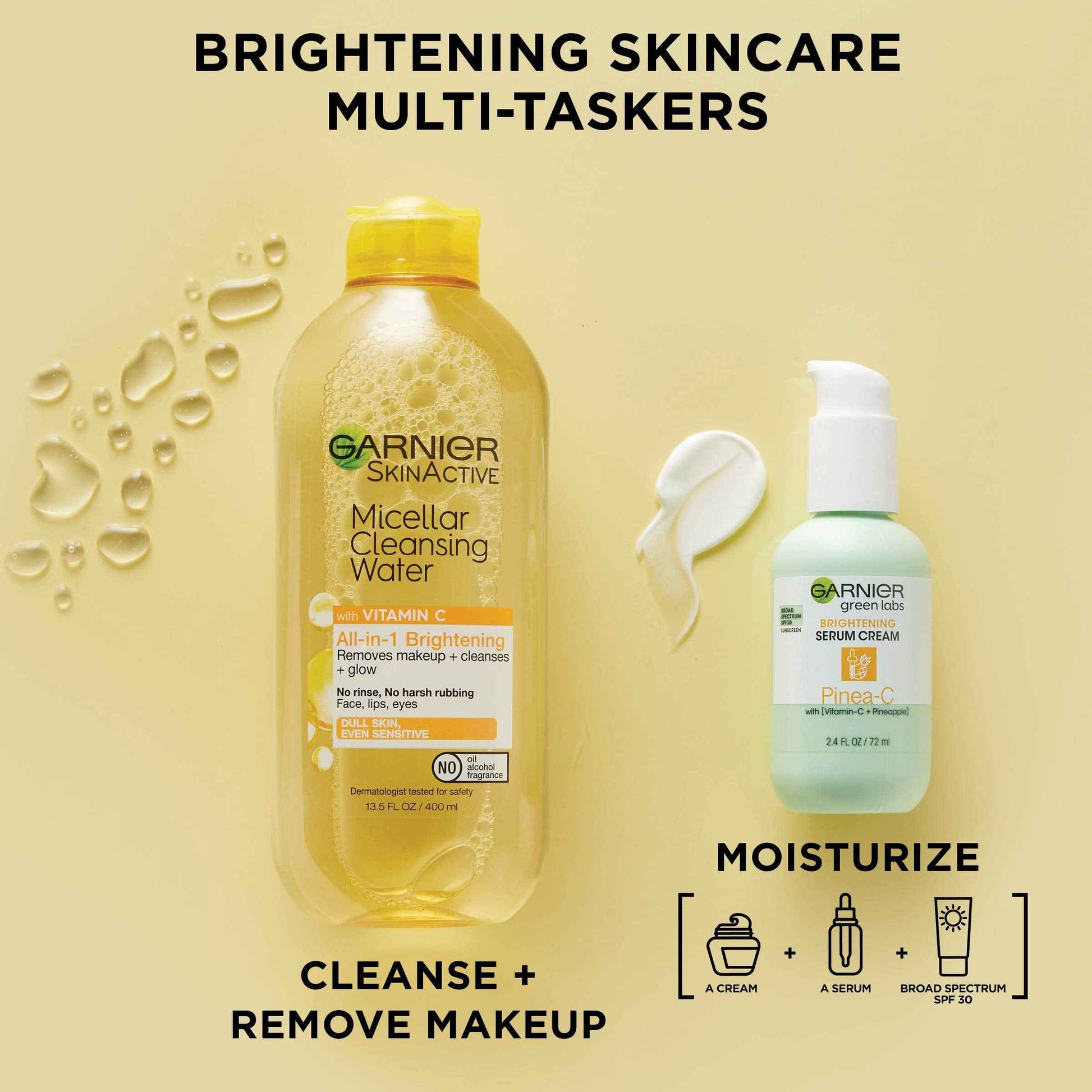 Garnier Micellar Water with Vitamin C, Facial Cleanser & Makeup Remover, Brightening & Hydrating, For All Skin Types, Vegan, Cruelty Free, 13.5 Fl Oz (400mL), 2 Count