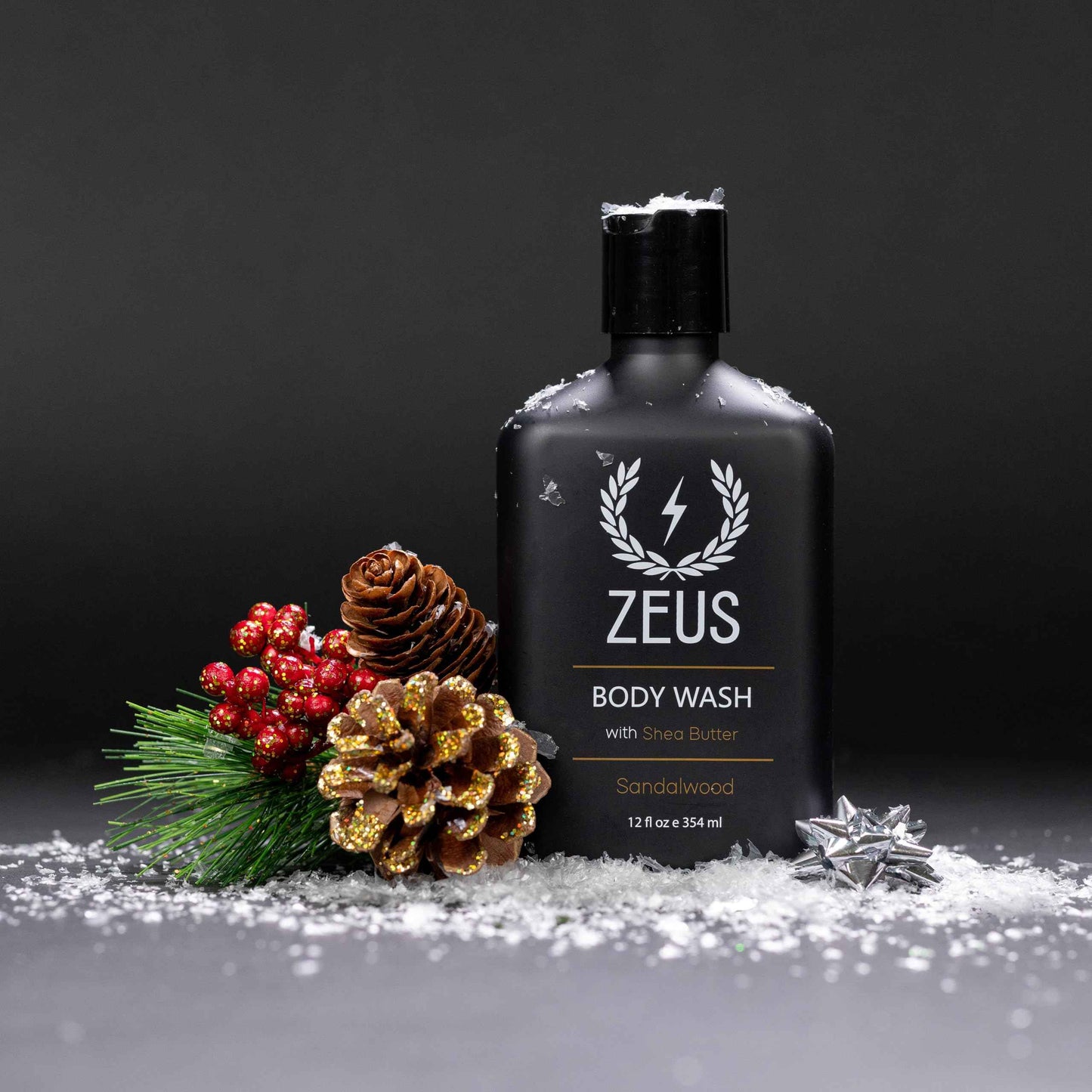 ZEUS Men's Natural Body Wash, Hydrating Shower Gel with Sandalwood Oil, Aloe Vera, Shea Butter & Invigorating Essential Oils for Skin Revitalization (Made in USA) 12 oz.