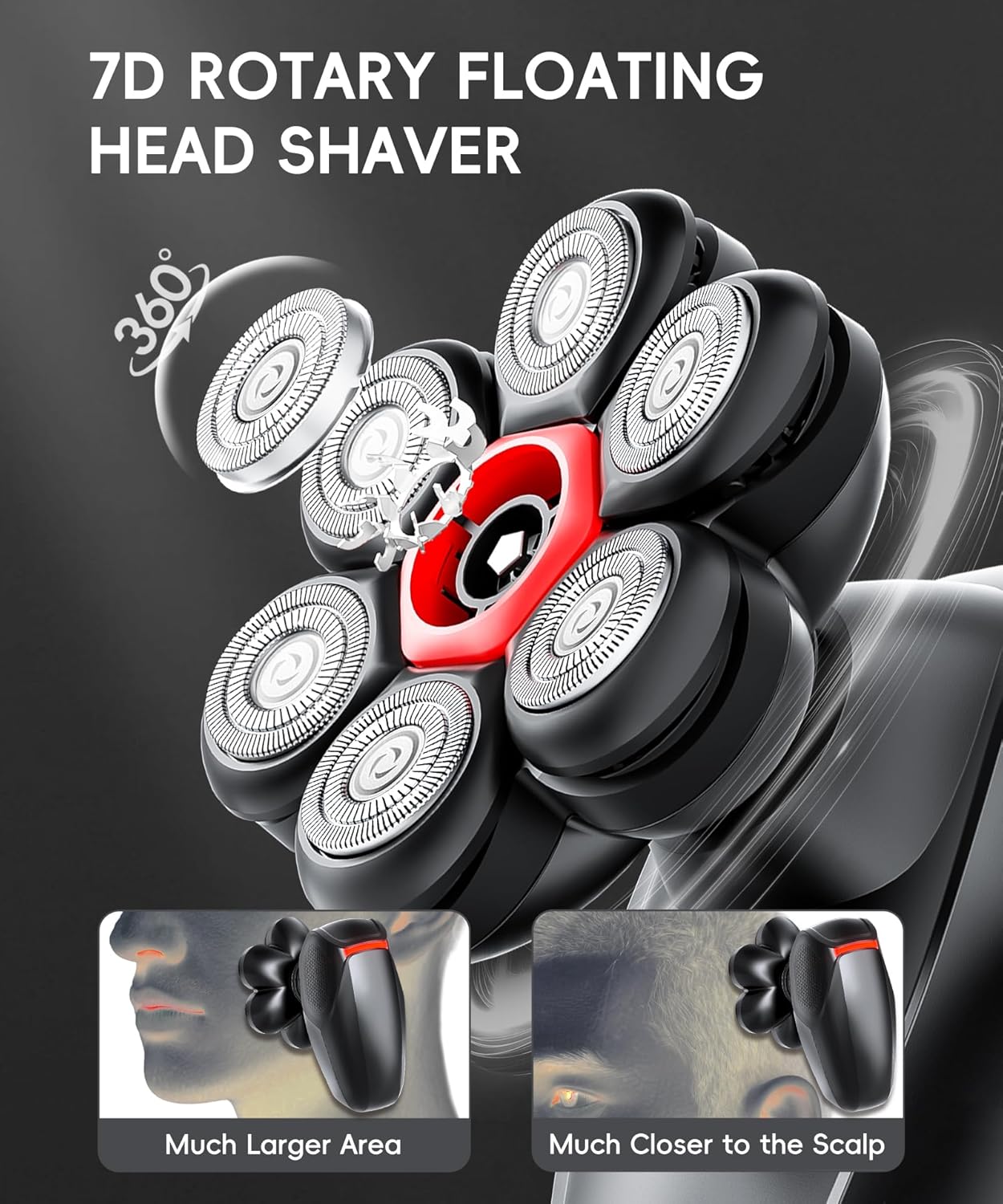 5-in-1 Men's Grooming Kit - 7D Rotary Electric Head Shaver | IPX8 Waterproof, High-Gloss Black