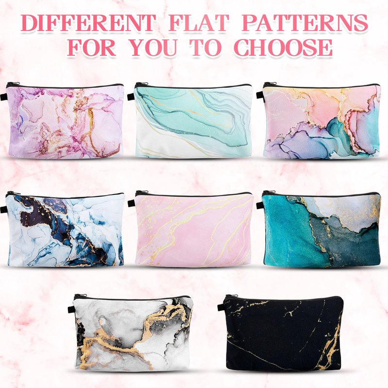 Dunzy 16 Pcs Bulk Makeup Bag for Women Gifts for Mom Canvas Cosmetic Bags with Zipper Pouches Waterproof Travel Toiletry Organizer for Girls Mother Teacher Nurse Bridesmaids (Marble)