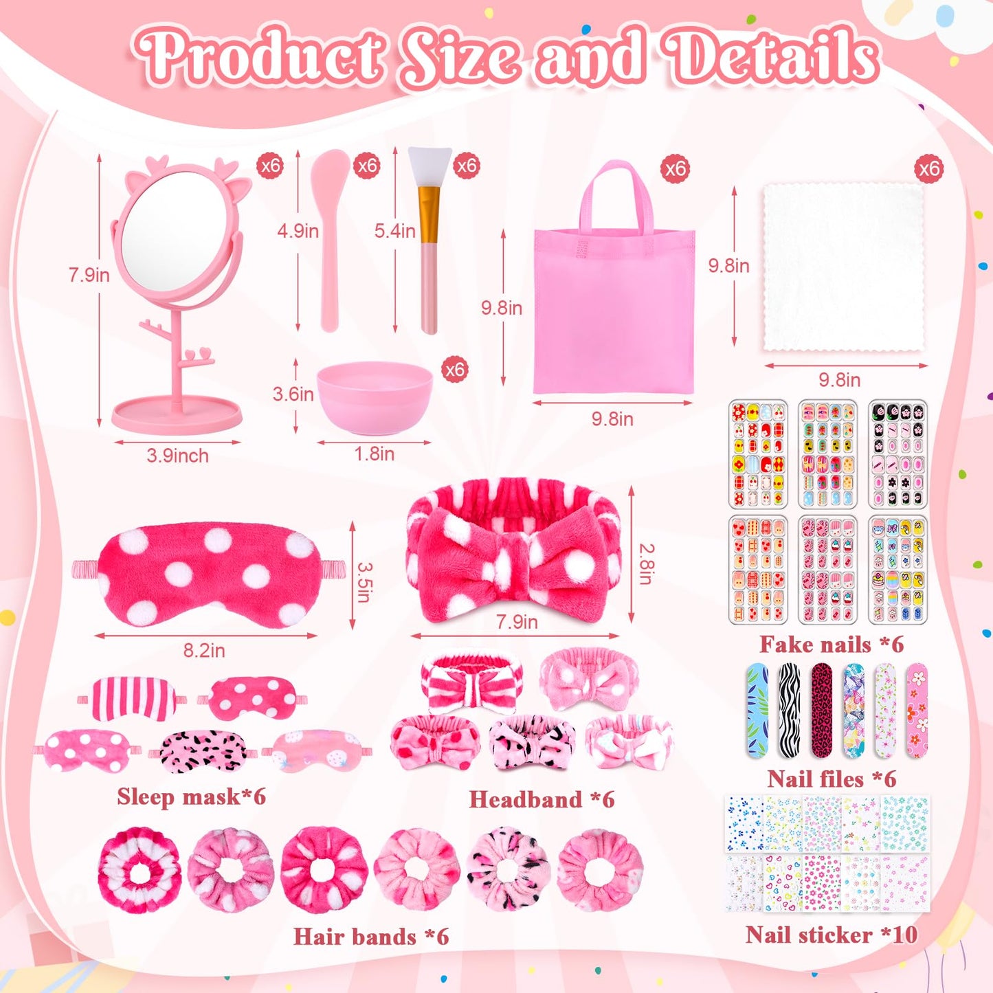 Guifizeiom 76Pcs Sleepover Party Supplies Slumber Spa Parties Kit for Girls Women, Headbands, Eye Mask, Towels, Scrunchies & Nail Supplies(Pink)