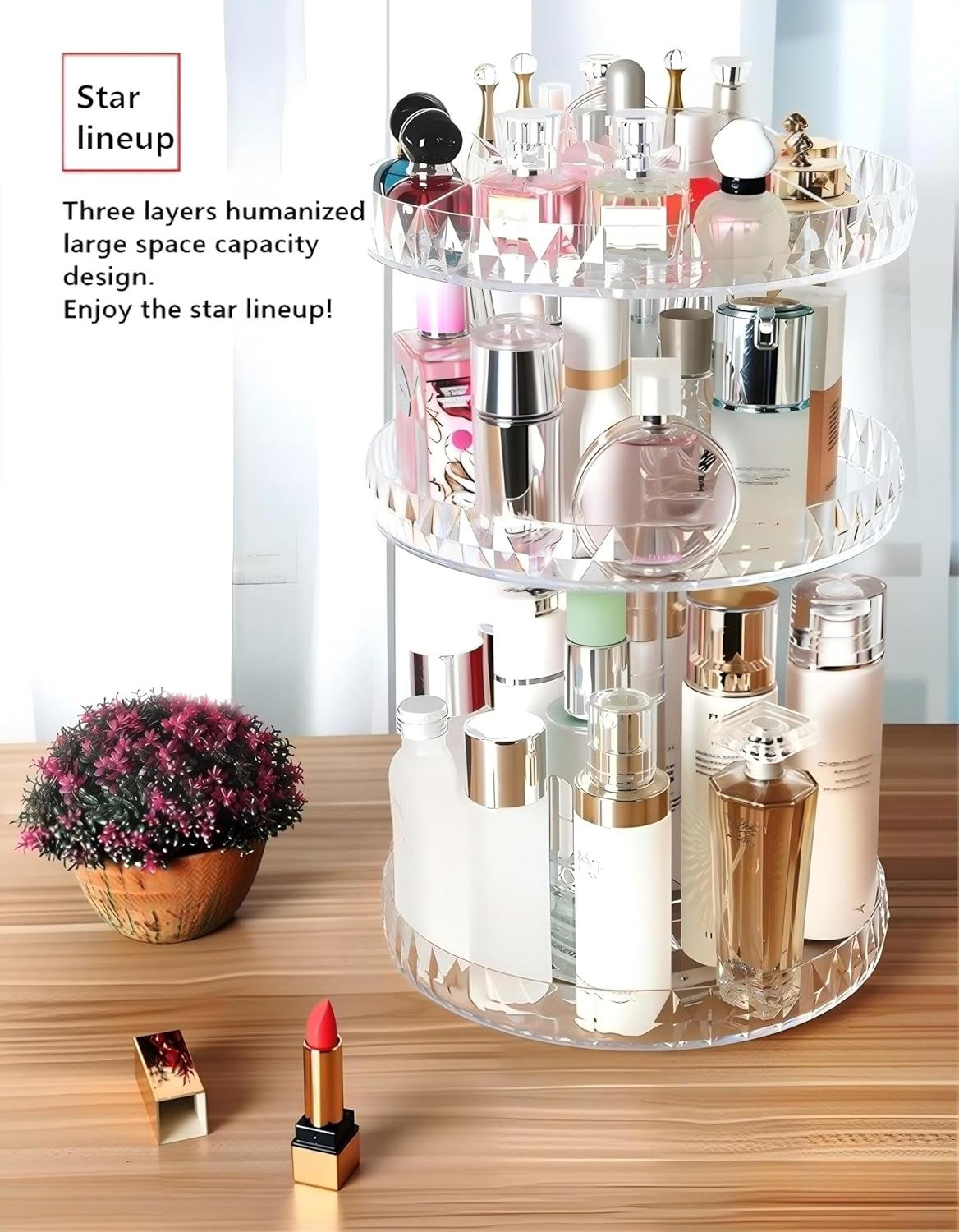 Diamond Pattern Perfume Organizer - 360° Rotating Acrylic Cosmetic Storage Box | Desktop Skincare Dresser