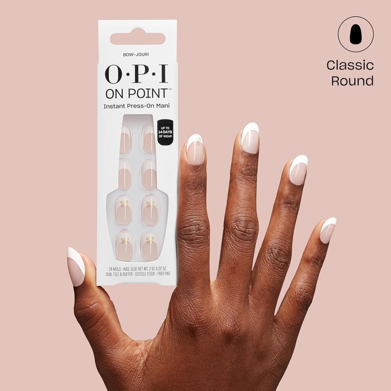 OPI On Point Press On Nails - Short Round & Squoval Nail Art | 24 Count With Glue | Long Lasting, Reusable