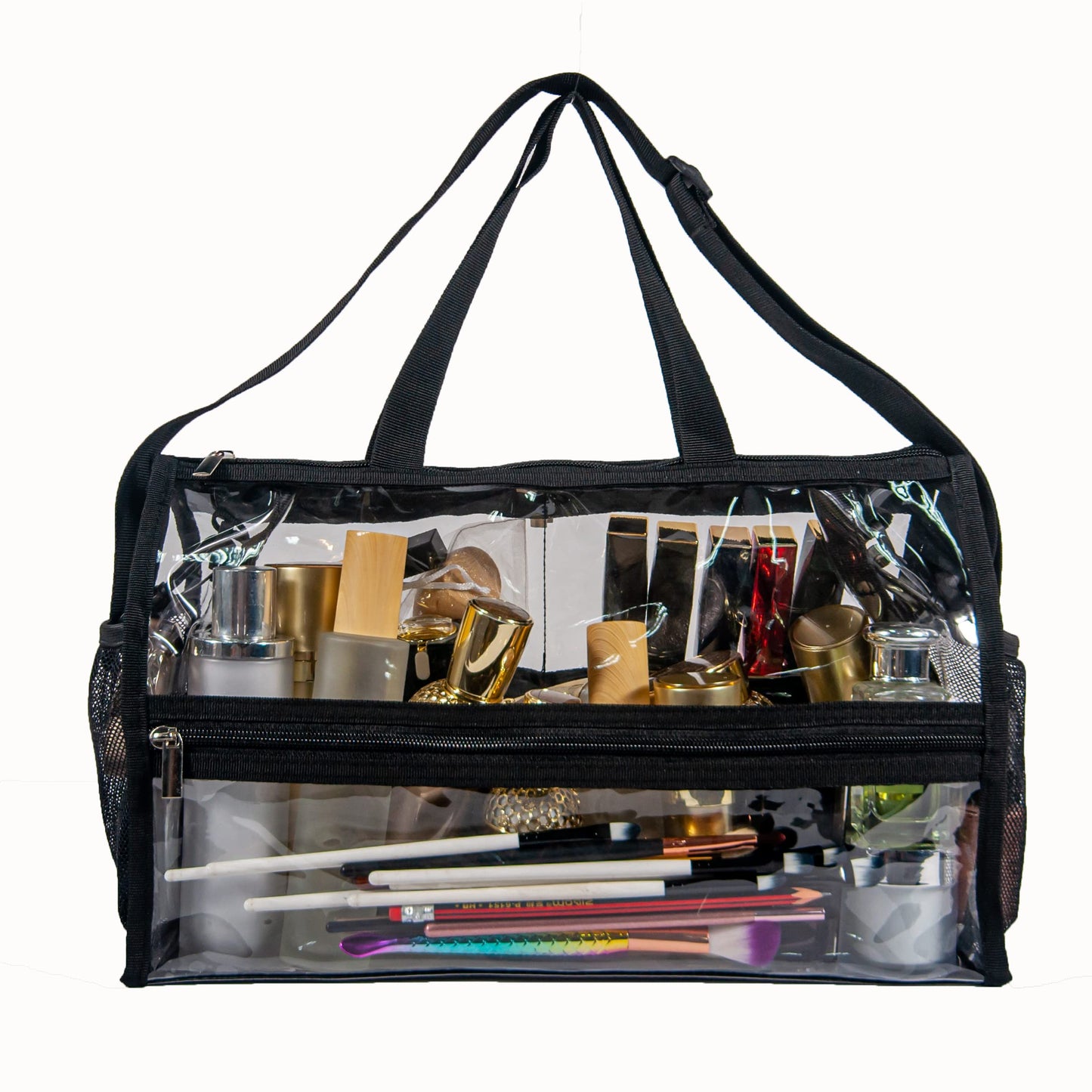 Jula Vance Game Changer Travel Actor Kit Clear Vinyl PVC Cosmetic Makeup MUA Kits Organizer Bag Stadium Approved Clear Tote Gym Work Bag with Adjustable Strap for Home,Work,Concerts, Sports Events