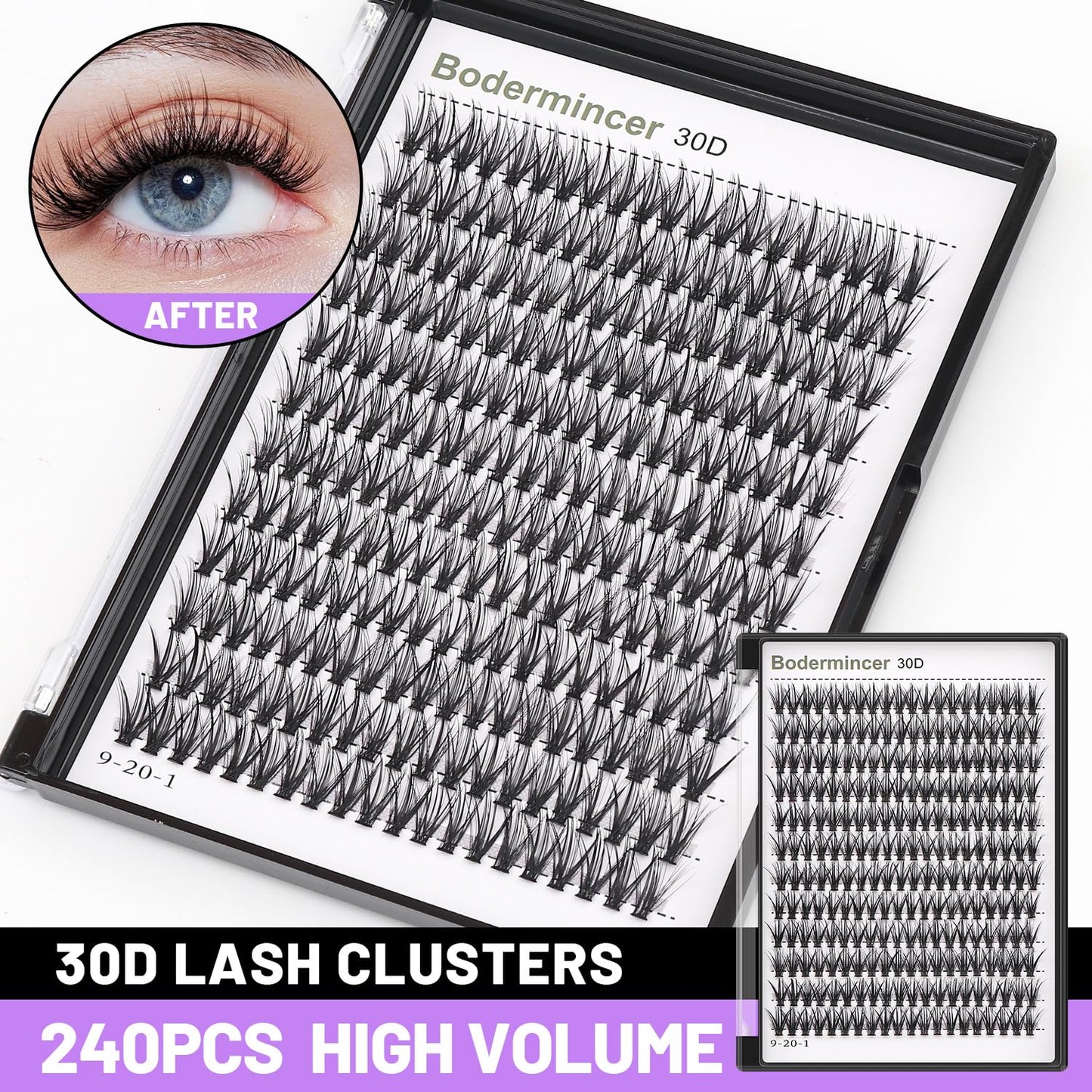 Bodermincer Lash Extension 240pcs D Curl 30D Cluster Individual Cluster Lashes (30D-12mm)