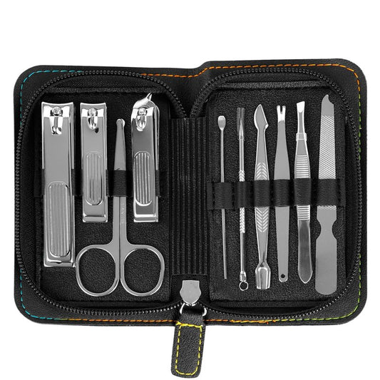 10 PCS Premium Stainless Steel Nail Clippers Set, Professional Manicure Pedicure Kit with Zipper Portable PU Leather Case, Travel Grooming Kit, Ideal Gift for Men and Women(C-Black)