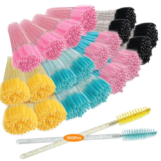 500PCS Disposable Eyelash Brushes - Upgraded Mascara Wands & Makeup Applicators Kit for Eyelash Extensions Makeup and Eyebrow Grooming(White)