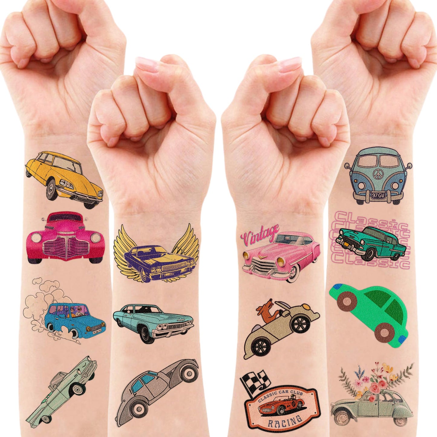 119 PCS Classic Vintage Race Car Temporary Tattoos for Kids