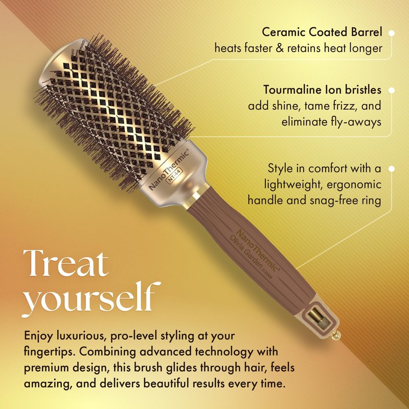 Olivia Garden NanoThermic Ceramic + Ion Round Thermal Hair Brush - Not Electrical - Professional Blowout Brush for Normal to Thick Hair, NT-44 1 3/4"