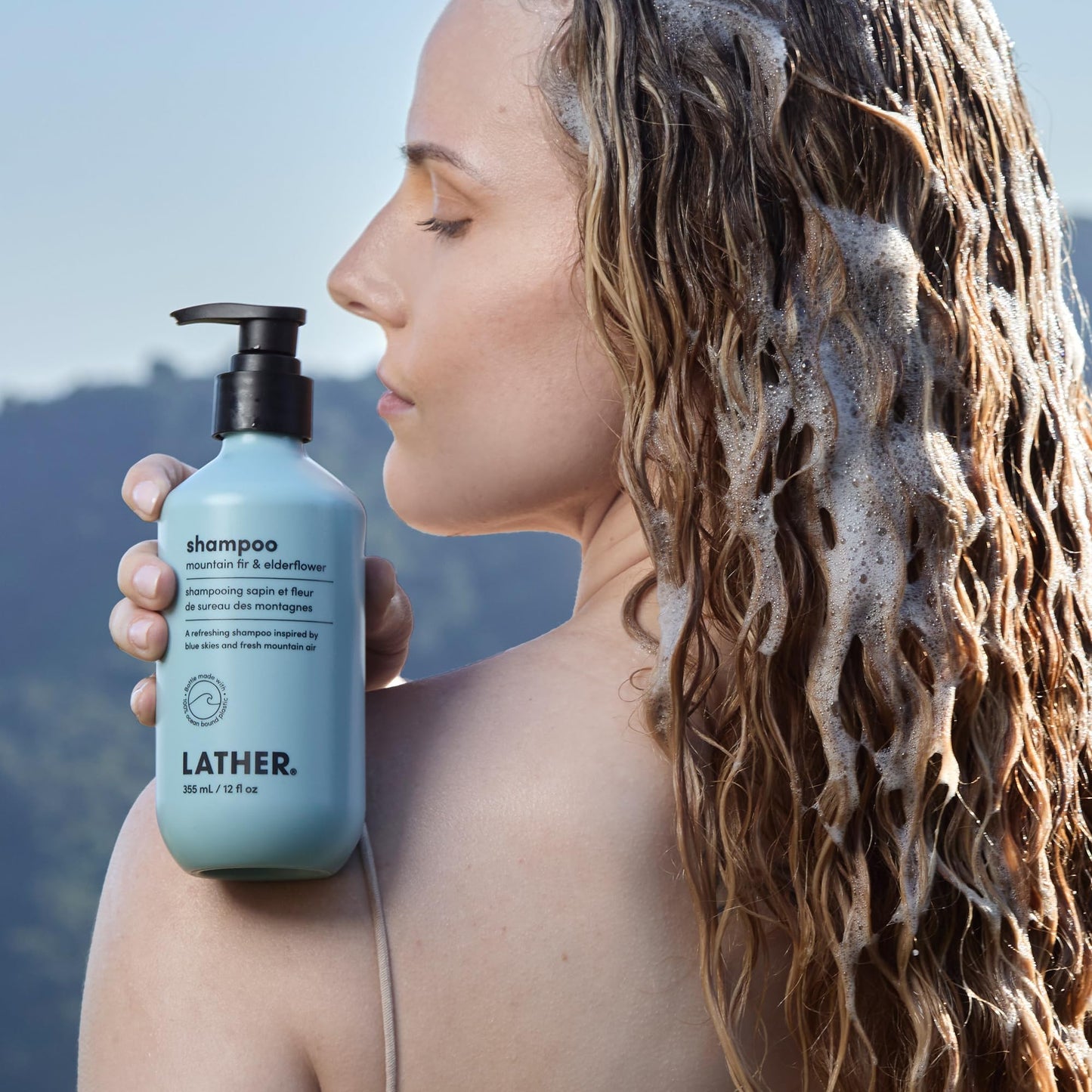 LATHER Mountain Fir & Elderflower Shampoo | Nourishing & Refreshing Hair Care | Natural Ingredients for All Hair Types | Paraben & Sulfate-Free | Gentle Cleansing & Invigorating Scent | 12 oz