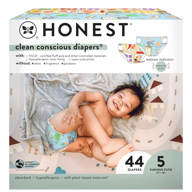 The Honest Company Comfort Dry Disposable Diapers for Sensitive Skin, Hypoallergenic, Fragrance-Free, Spring '25 Seasonal Prints, Club Box, Size 4 (22-37 lbs), 54 Count