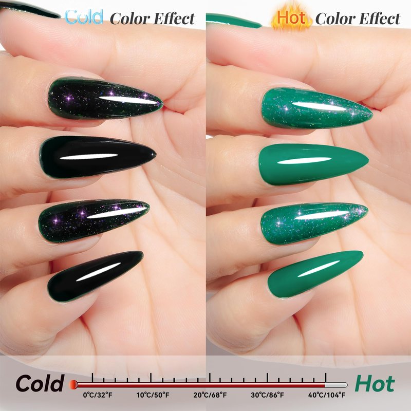 YTD Likomey Color Changing Gel Nail Polish Set,Summer 8 Colors Shimmer Brocade Glitter Mood Temperature Change Colors Kit,Black Green Red Blue Purple UV Thermal Manicure Color Gel,7.5ml