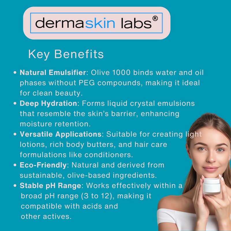 Olive 1000 Emulsifier, Cetearyl Olivate, Sorbitan Olivate 1000 Plant-Based Emulsifier Wax ECOCERT COSMOS Validated PEG-free self-emulsifying for DIY Skincare, Haircare Applications (4 oz)