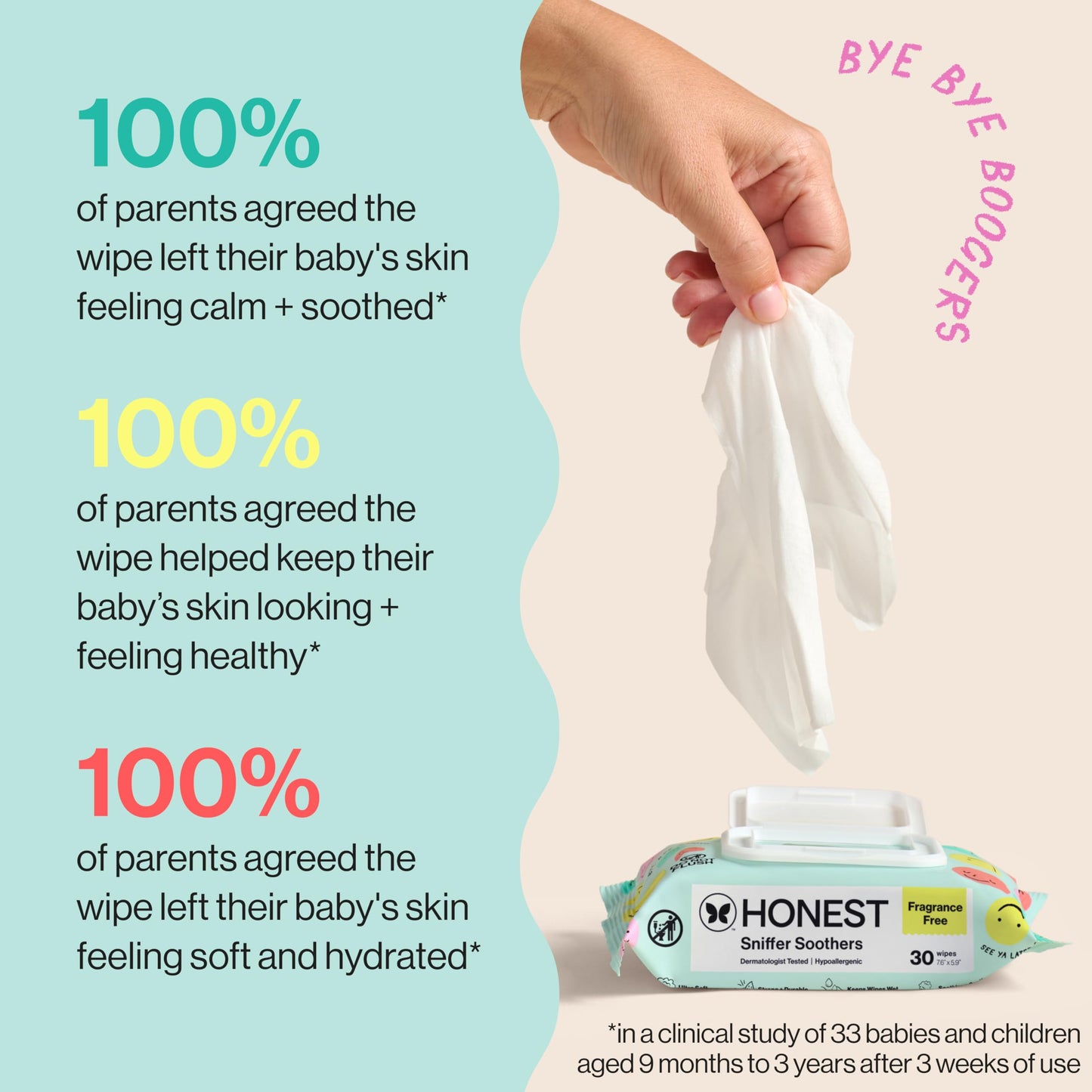 The Honest Company Plant-Based Snot Removing Wipes, Soothing Nose Face with Aloe, Hypoallergenic, Sensitive Skin, EWG Verified, Fragrance-Free, 30 Count