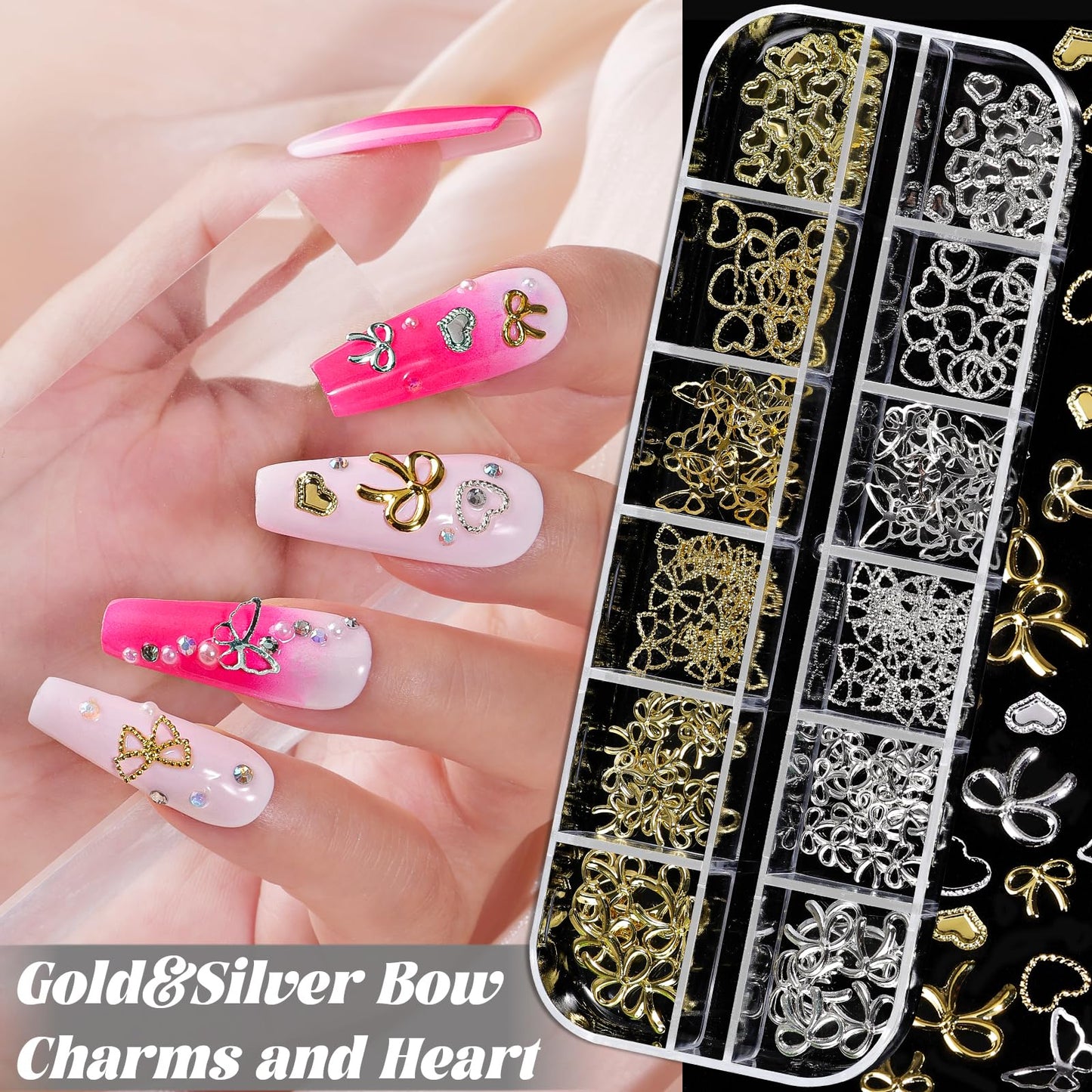 Nail Charms and Gems, Nail Art Kit with 30 Sheets Flower Nail Stickers, 6 Boxes 3D Nail Charms Colorful Clear Flatback Rhinestones Pearls, Diamonds,Picker Tools,Beads Pearls for Nails Art
