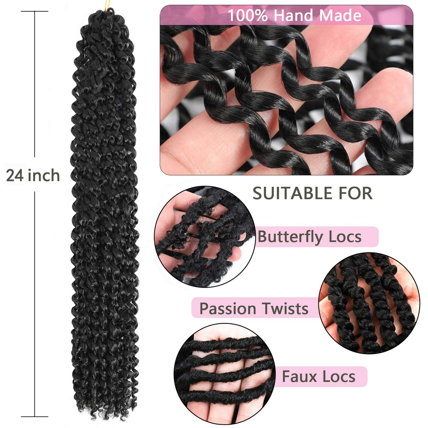 Alrence Passion Twist Hair 24 Inch 8 Packs Long Water Wave Crochet Hair