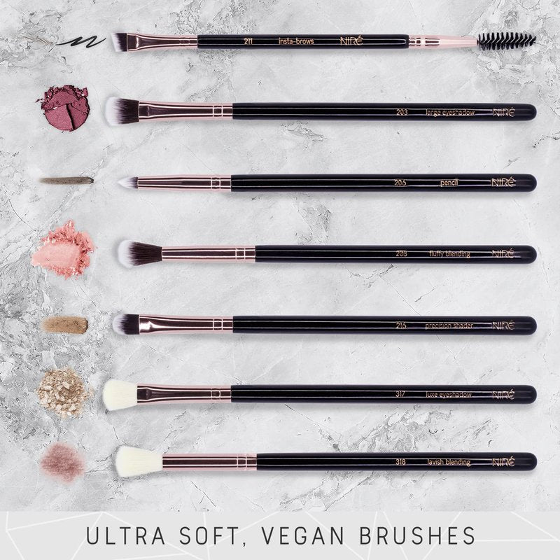 Niré Eye Brush Set - Premium Eye Makeup Brushes for Flawless Application | Includes Eyeshadow, Eyebrow Brush & Tweezers in Rose Gold