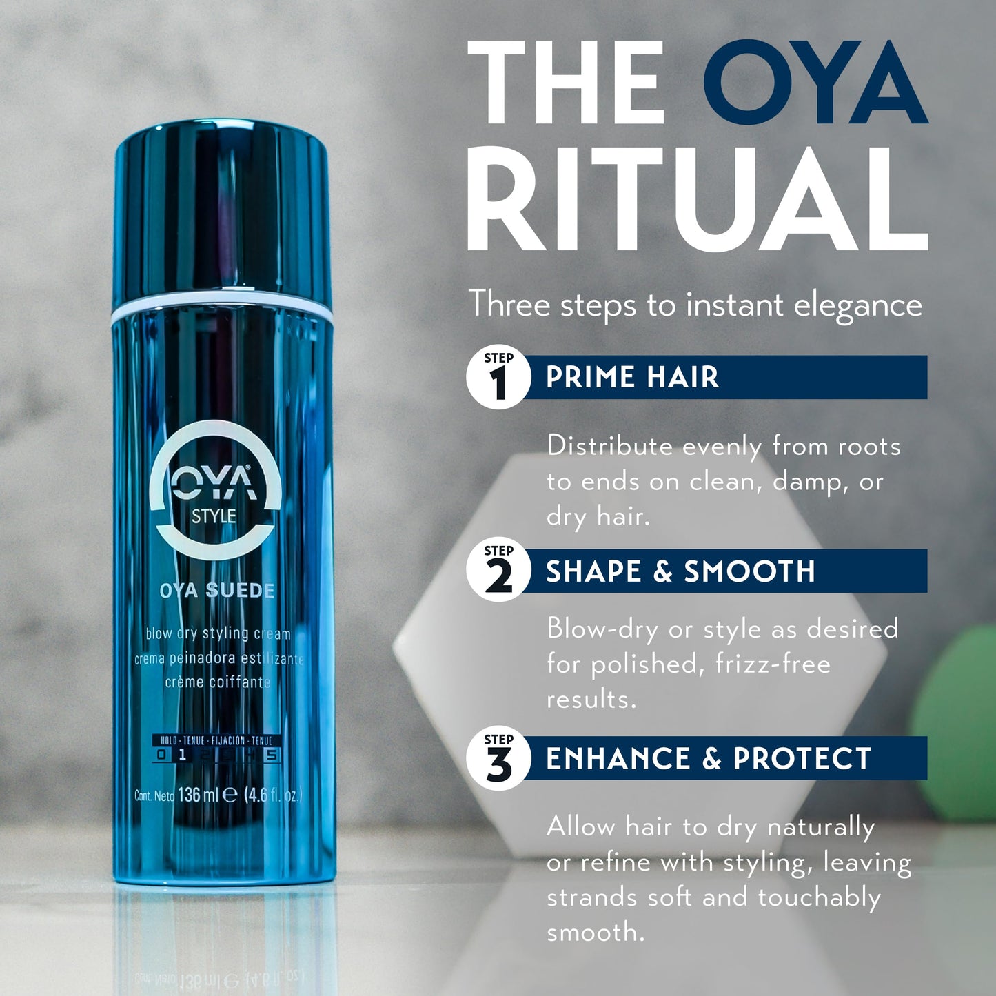 OYA Suede Blow Dry Hair Styling Cream - Versatile Lightweight Formula for Smooth, Polished & Volumized Finish - Salon Quality Jojoba Based Hydrating and Nourishing Hair Define & Defrizz - 4.6 Fl Oz