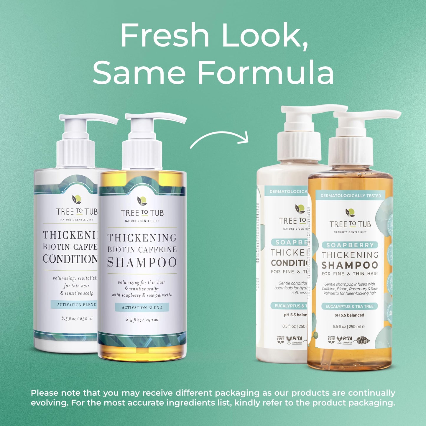 Tree To Tub Volumizing Biotin Shampoo and Conditioner Set - Activating Caffeine for Fuller Hair, Thickening Shampoo and Conditioner for Women & Men, Sulfate Free w/Natural Soapberry Organic Argan Oil