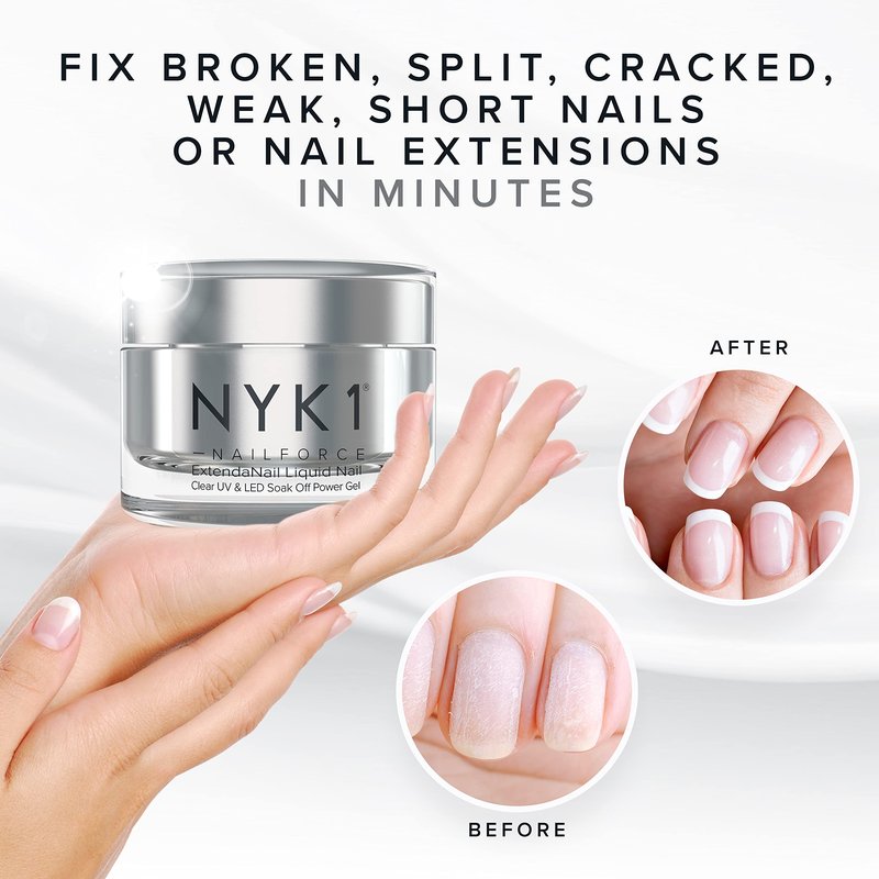NYK1 Strengthening Clear Builder Gel For Nails (.5 Fl Oz / 15ml) NailForce Hard Gel For Nails Strengthener For Tips, Extensions & Repairs - UV & LED Sculpting Nail Builder With Free Application Brush