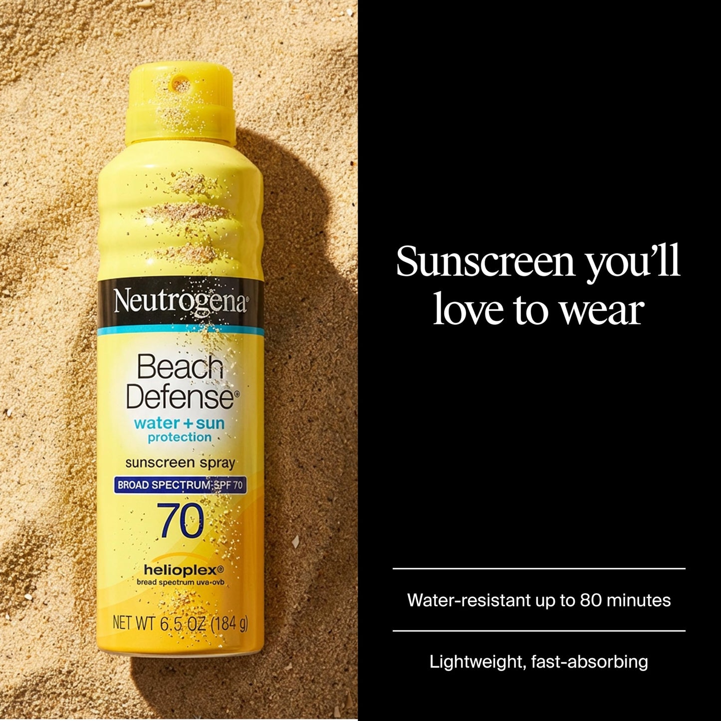Neutrogena Beach Defense Sunscreen Spray SPF 70 Broad Spectrum UVA UVB Protection Lightweight Water Resistant up to 80 Minutes Oil-Free Beach-Strength Sun Protection for Whole Family, 6.5 oz