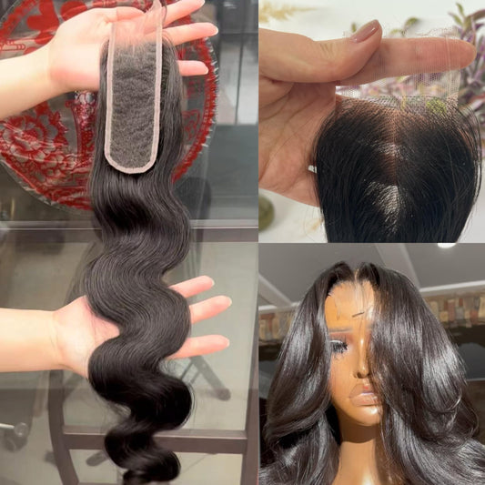 SKINLIKE Real HD Swiss Lace Closure Human Hair 2x6 Lace Closure with Clean Hairline Much More Density Full Cuticle Aligned Brazilian Human Hair Body Wave Style (16inch, HD BW 2x6 lace closure)