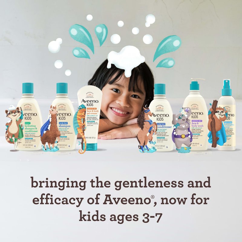 Aveeno Kids Shampoo & Conditioner, Formulated With Oat Extract to Gently Cleanse, Condition & Detangle Kids Hair, For Sensitive Skin and Scalp, Hypoallergenic, 12 Fl Oz