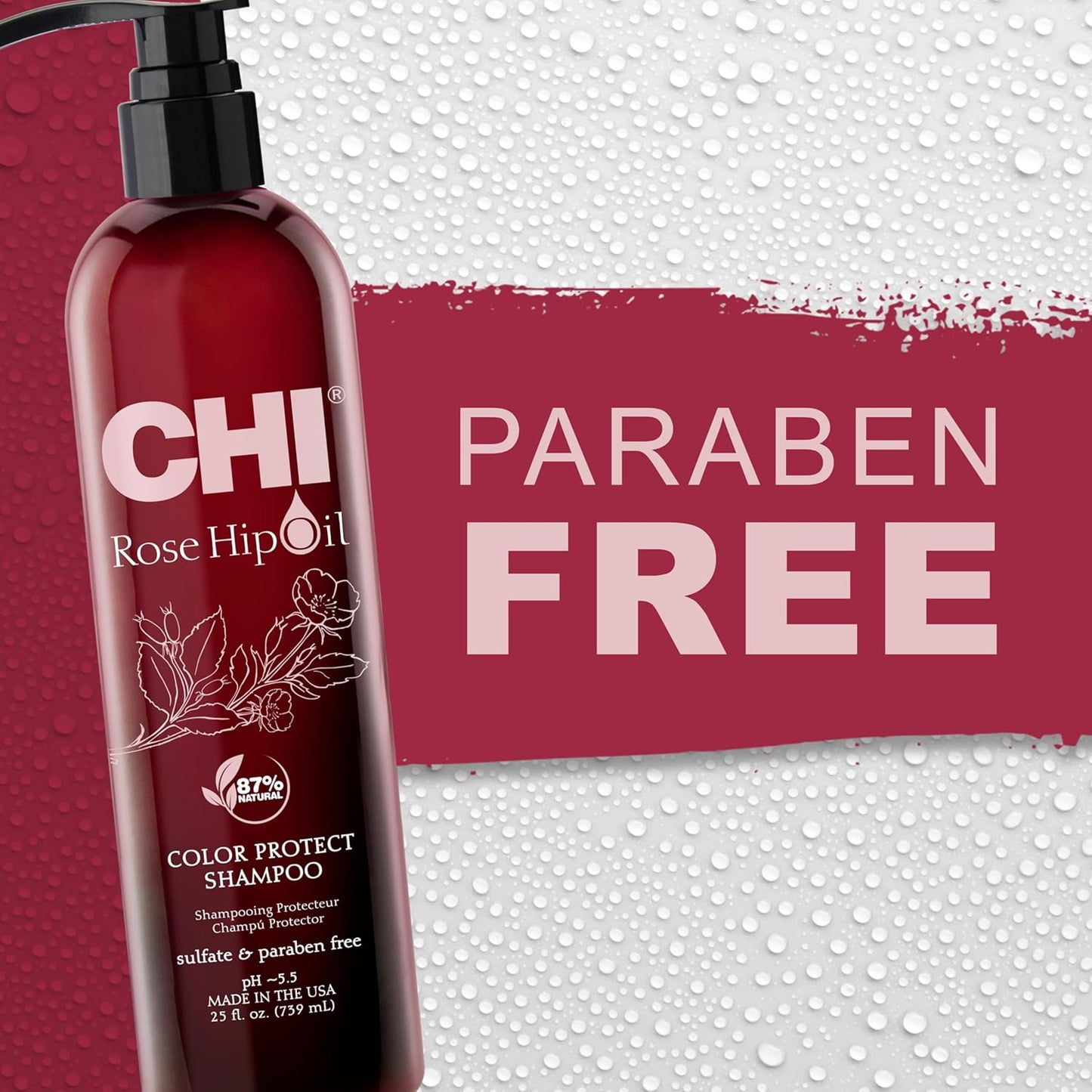 CHI Rosehip Oil Protecting Shampoo - Gently Cleanses Color-Treated Hair | 25 Oz, Sulfate-Free, Paraben-Free