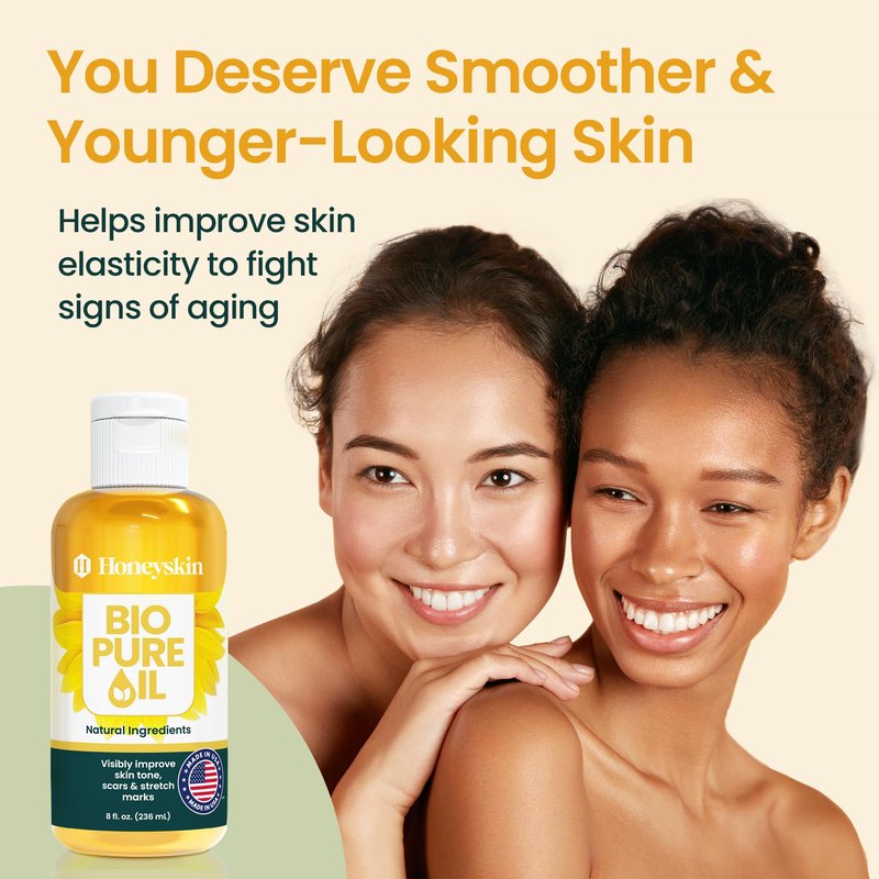 Bio Pure Skincare Oil for skin - Moisturizer for Dry Skin - Pregnancy Stretch Mark Prevention - Oil for Scars - Stretch Mark Treatment with Organic Sweet Almond Oil & Jojoba Oil for skin (8oz)