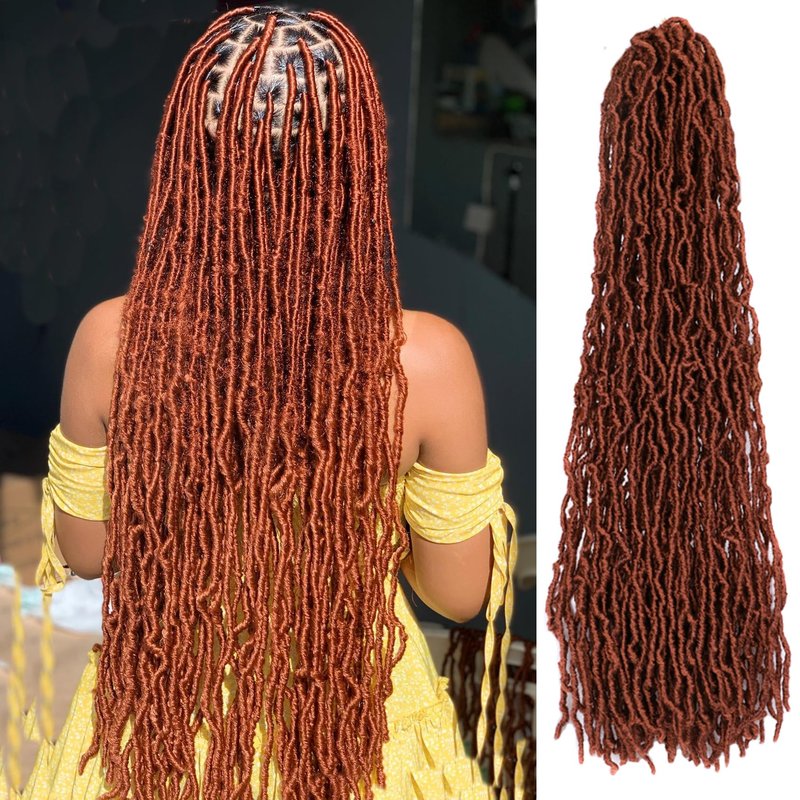 Paraglame 7 Packs Ginger Soft Locs 28 Inch New Faux Locs Crochet Hair 350 Color Pre-looped Curly Wavy Soft Locs, New Goddess Faux Locs Crochet Hair for Women(28Inch, 7Packs)