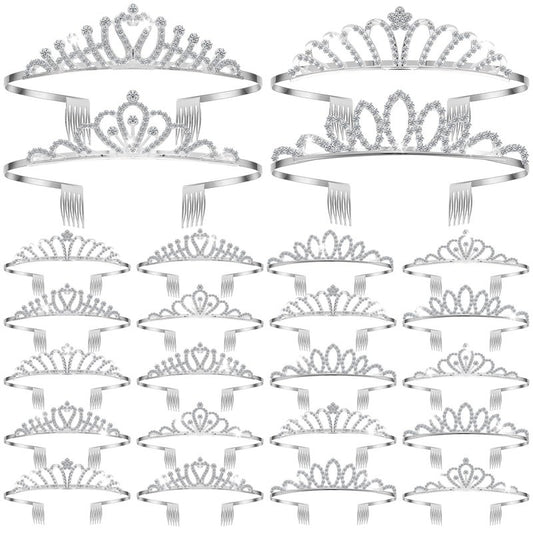 Yuefunny 24 Pcs Crystal Tiara Crowns for Women Bulk Rhinestone Princess Headband Crown with Combs Tiaras for Pageant Bridal Shower Wedding Birthday Prom Party Gifts(Classic,Silver)