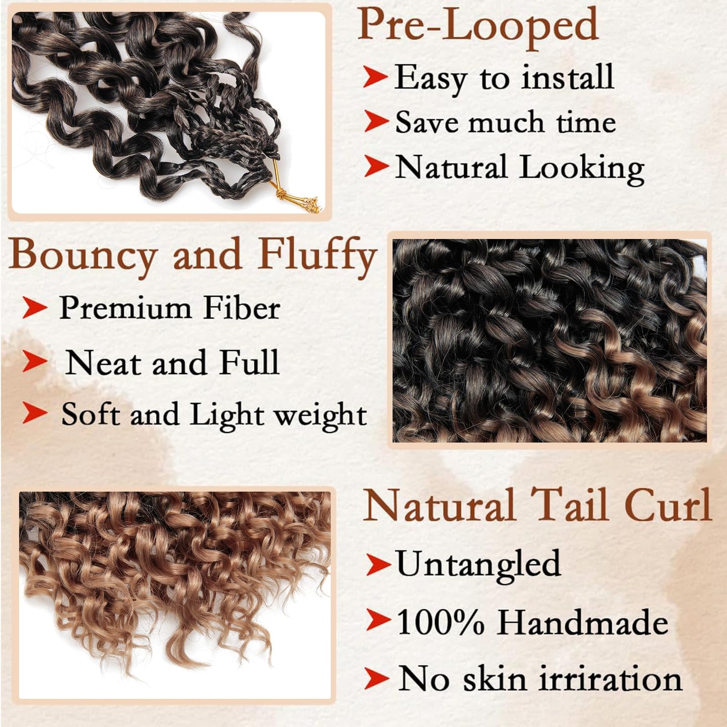 Gogo Curl Crochet Hair 8 Packs Ocean Wave Beach Curl Crochet Hair 24 Inch Pre Looped Long Deep Wave Hair Extension Synthetic Braiding Hair for Women Natural Black 1B/27