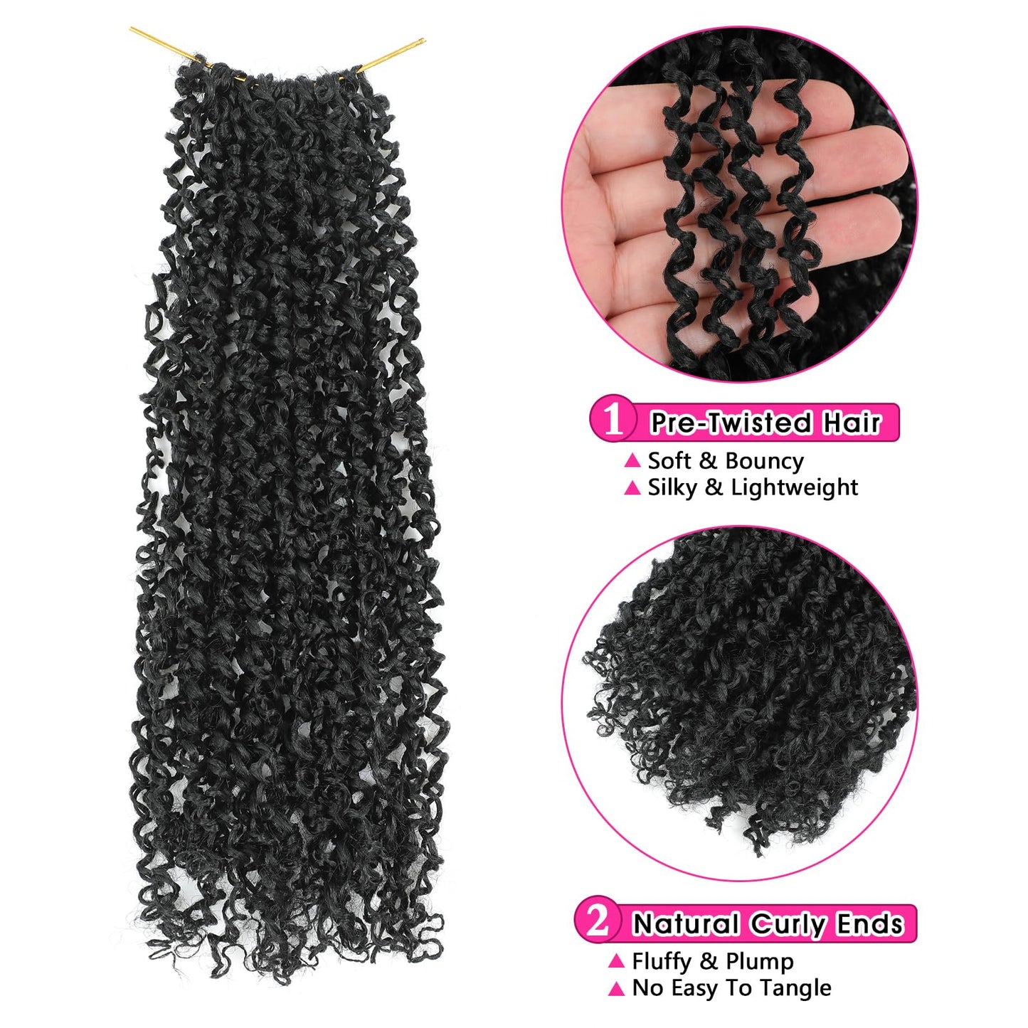 NAYOO 14 Inch Yanky Twist Crochet Hair - 8 Packs (30 Stands/Pack) Mini Passion Twist with Curly Ends Synthetic Natural Black Pre-Looped Crochet Braids Braiding Hair(14 Inch, 1B)