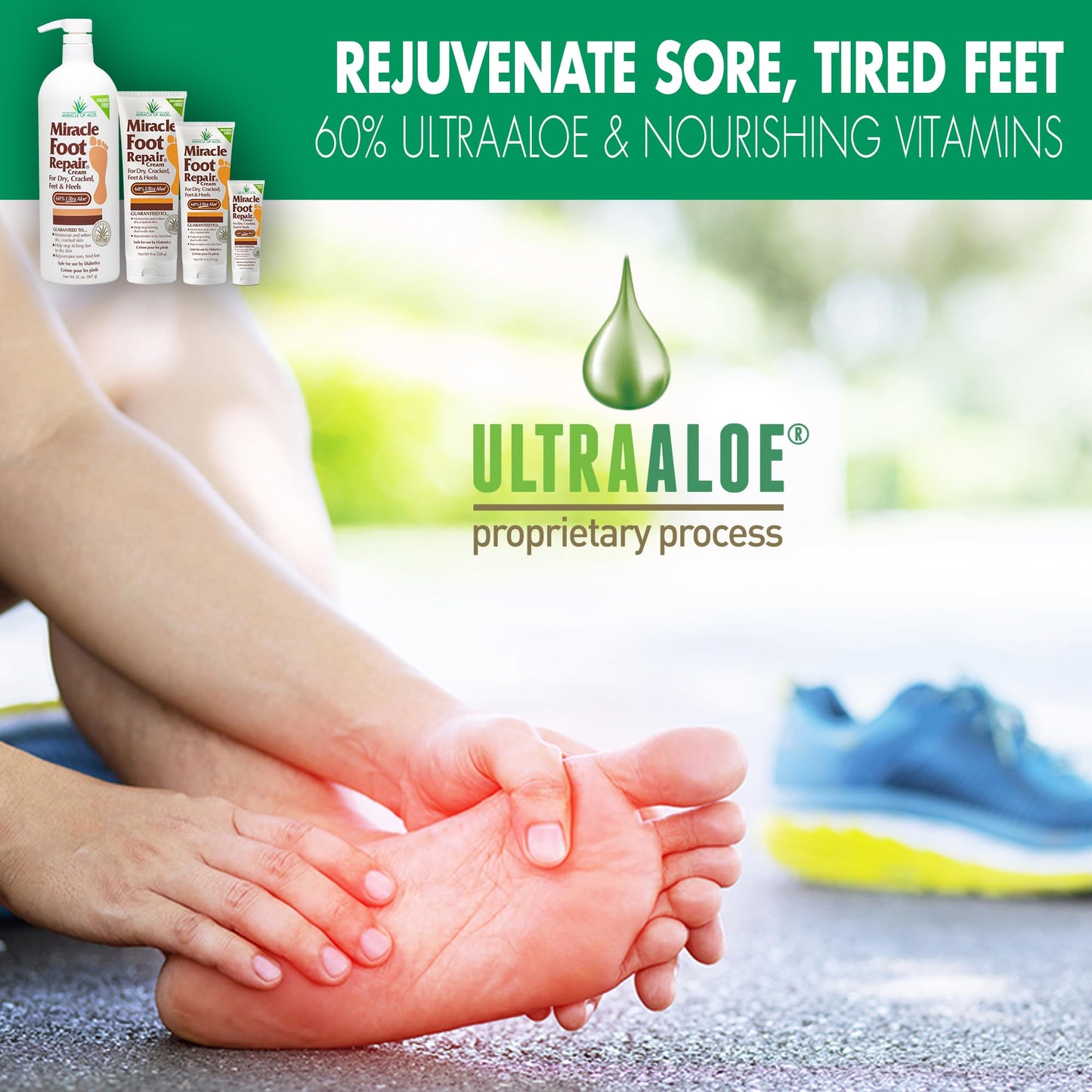 Miracle Foot Repair Cream (8 oz / 3-Pack) Repairs Dry Cracked Heels and Feet, 60% Pure UltraAloe Moisturizes, Softens, and Repairs