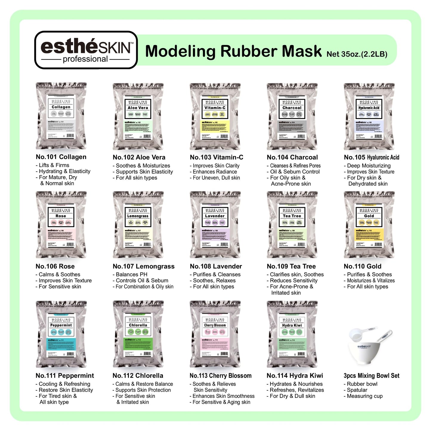 estheSKIN No.109 Tea Tree Modeling Mask Powder for Professional Facial Treatment, 35 Oz. (1 pack)