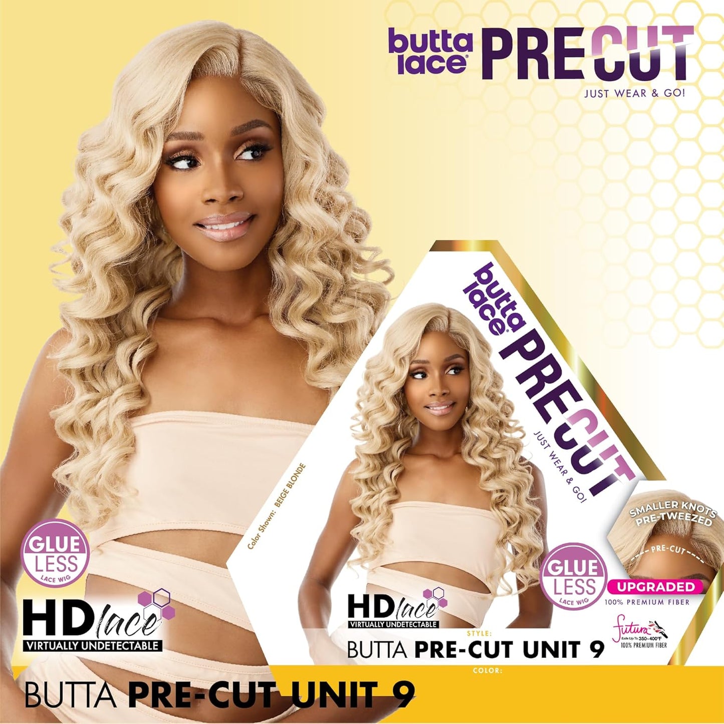 Butta Lace Precut Wigs - Glueless 5 Inch Deep Parting Synthetic Hair | Unit 9 in Jet Black