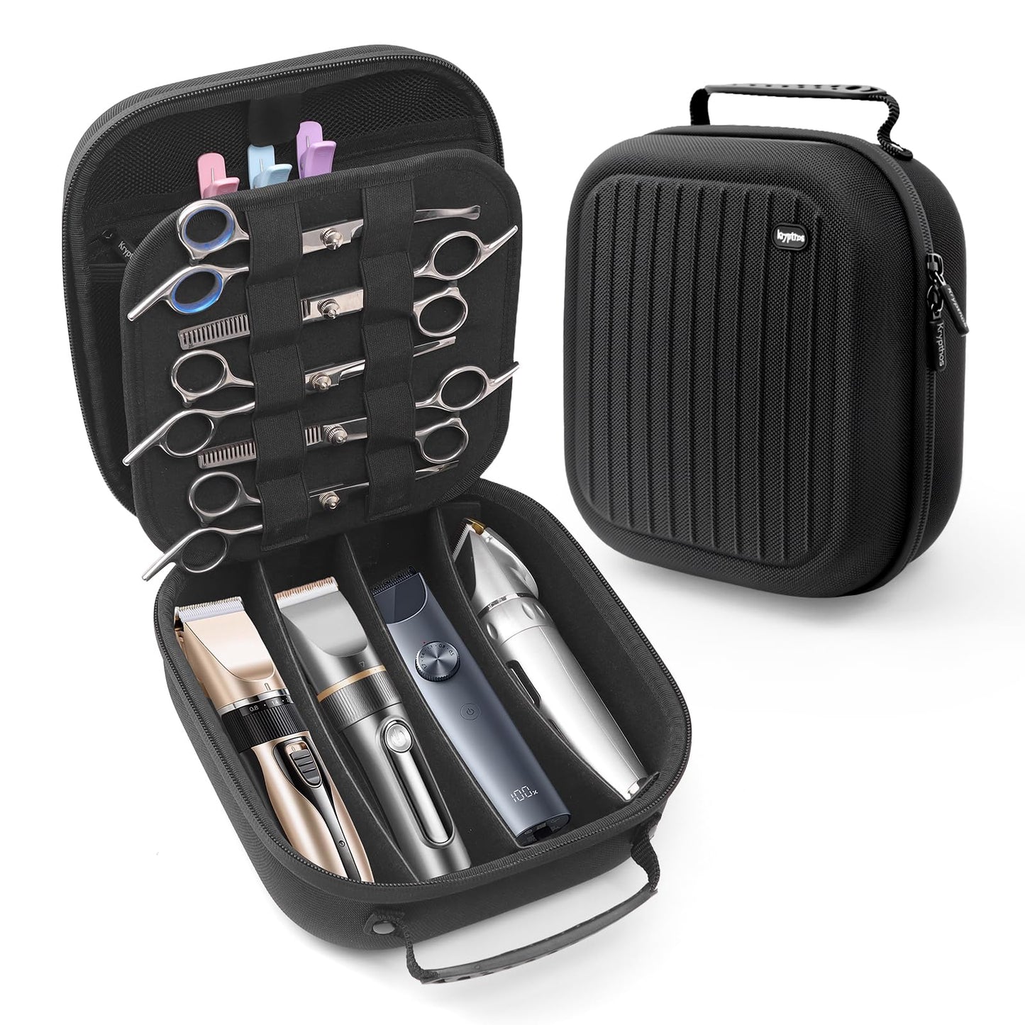 Krypthos Hard Travel Case for Hair Clippers & Hair Cutting Barber Supplies, Portable Clipper Storage Holder Organizer, Trimmer Storage Case for Barbers Supplies, Hair Cutting Razor Guard Grooming Kits