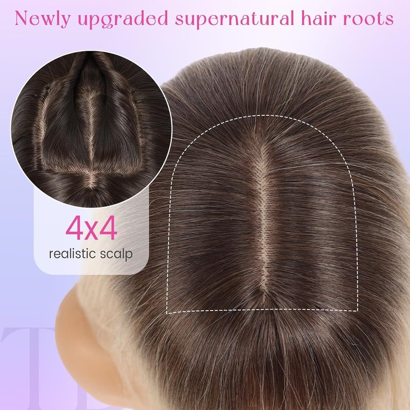 Realistic Scalp 4x4 Ombre Blonde Straight Wig - 26" Synthetic Heat Resistant Fiber with Bangs for Women